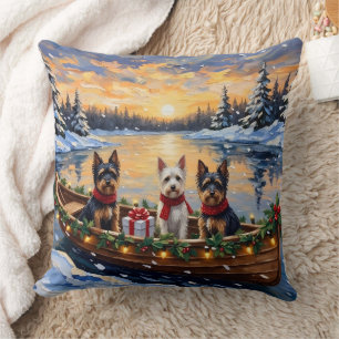 Biewer Terrier Christmas Boat Holiday Cushion