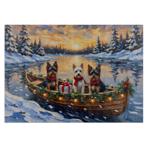 Biewer Terrier Christmas Boat Holiday Cutting Board
