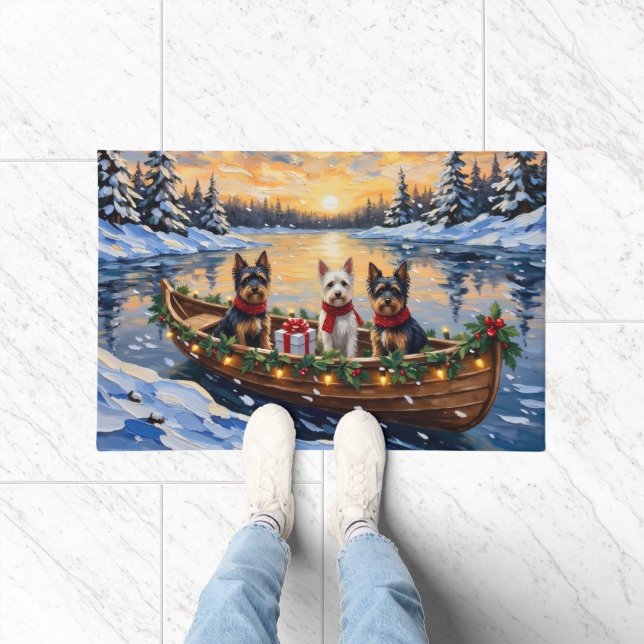 Biewer Terrier Christmas Boat Holiday Doormat (Indoor)