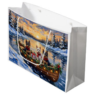 Biewer Terrier Christmas Boat Holiday Large Gift Bag