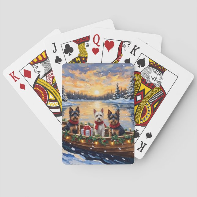 Biewer Terrier Christmas Boat Holiday Playing Cards (Back)