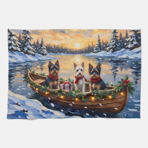 Biewer Terrier Christmas Boat Holiday Tea Towel