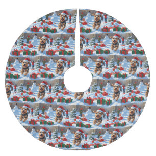 Biewer Terrier Christmas Festive Snow Scene  Brushed Polyester Tree Skirt