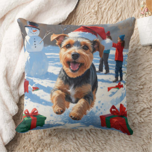 Biewer Terrier Christmas Festive Snow Scene Cushion