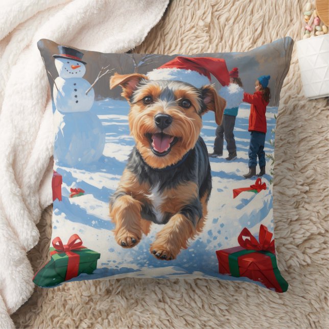 Biewer Terrier Christmas Festive Snow Scene  Cushion (Blanket)