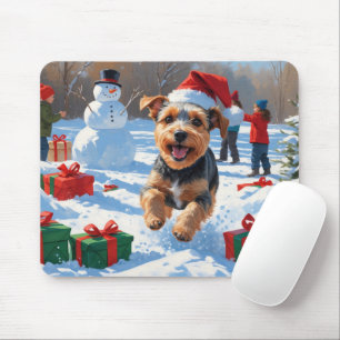 Biewer Terrier Christmas Festive Snow Scene Mouse Pad