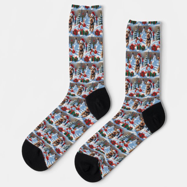 Biewer Terrier Christmas Festive Snow Scene  Socks (Left)