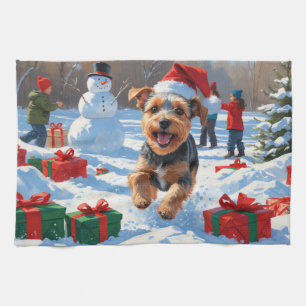 Biewer Terrier Christmas Festive Snow Scene Tea Towel
