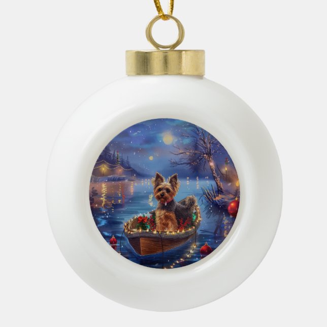 Biewer Terrier Christmas Festive Voyage Ceramic Ball Christmas Ornament (Front)