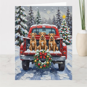 Biewer Terrier Christmas Red Truck Holiday Card