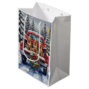 Biewer Terrier Christmas Red Truck Holiday Medium Gift Bag
