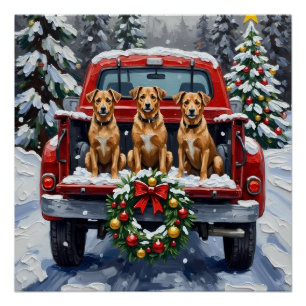 Biewer Terrier Christmas Red Truck Holiday Poster