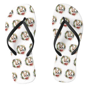 Biewer Terrier Christmas Wreath Festive Pup  Jandals