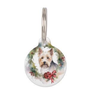 Biewer Terrier Christmas Wreath Festive Pup Pet Tag