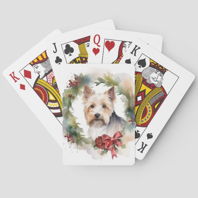 Biewer Terrier Christmas Wreath Festive Pup  Playing Cards (Back)