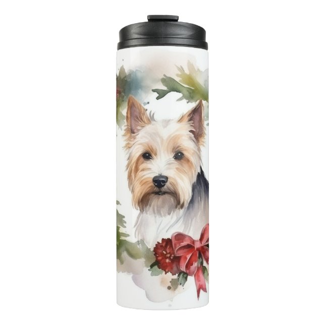 Biewer Terrier Christmas Wreath Festive Pup  Thermal Tumbler (Front)