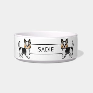 Biewer Terrier Cute Cartoon Dog Drawings & Name Bowl