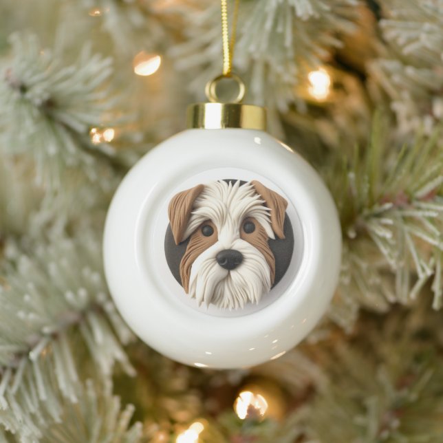 Biewer Terrier Dog 3D Inspired Ceramic Ball Christmas Ornament (Tree)