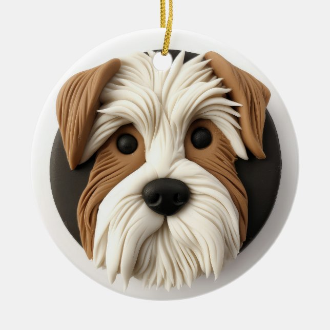 Biewer Terrier Dog 3D Inspired Ceramic Tree Decoration (Front)