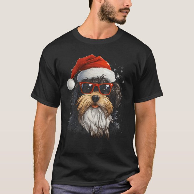 Biewer Terrier Dog Christmas Graphic Tees for Men  (Front)