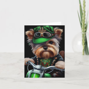Biewer Terrier Dog Driving Bike St. Patrick's Day Card