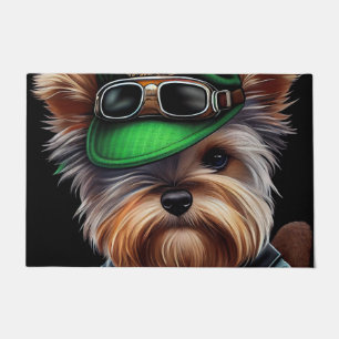 Biewer Terrier Dog Driving Bike St. Patrick's Day Doormat
