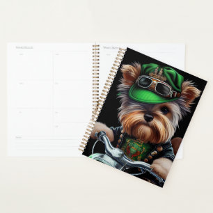 Biewer Terrier Dog Driving Bike St. Patrick's Day Planner