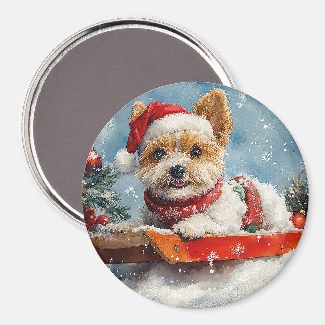Biewer Terrier Dog in Sledge Let it Snow Christmas Magnet (Front/Back)