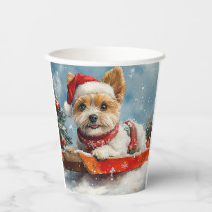 Biewer Terrier Dog in Sledge Let it Snow Christmas Paper Cups