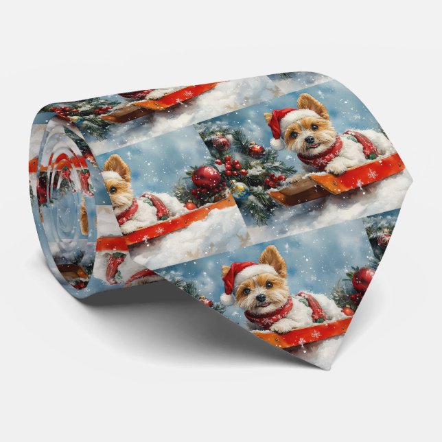 Biewer Terrier Dog in Sledge Let it Snow Christmas Tie (Rolled)