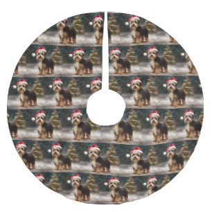 Biewer Terrier Dog in Snow Christmas  Brushed Polyester Tree Skirt