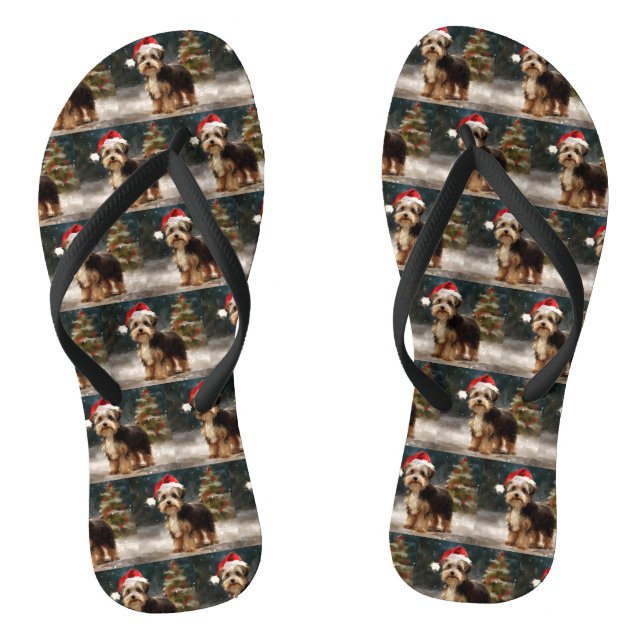 Biewer Terrier Dog in Snow Christmas  Jandals (Footbed)
