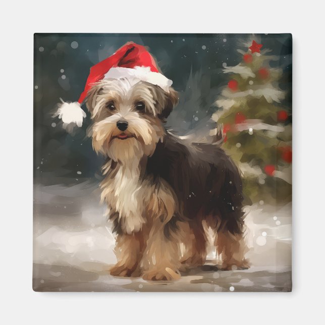 Biewer Terrier Dog in Snow Christmas  Magnet (Front)