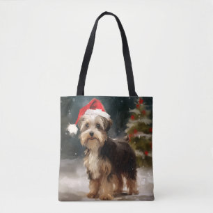 Biewer Terrier Dog in Snow Christmas  Tote Bag