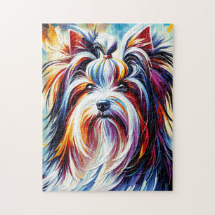 Biewer Terrier Dog Portrait Acrylic Art Print Dog Jigsaw Puzzle