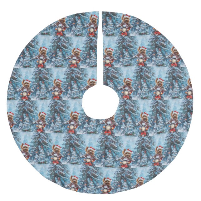 Biewer Terrier Dog Riding Motorcycle Christmas Brushed Polyester Tree Skirt (Front)