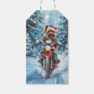Biewer Terrier Dog Riding Motorcycle Christmas Gift Tags