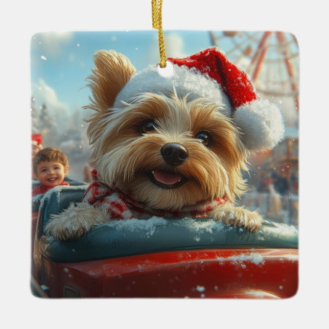Biewer Terrier Dog Roller Coaster Christmas  Ceramic Ornament (Front)