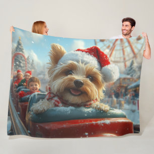 Biewer Terrier Dog Roller Coaster Christmas  Fleece Blanket
