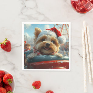 Biewer Terrier Dog Roller Coaster Christmas  Napkin