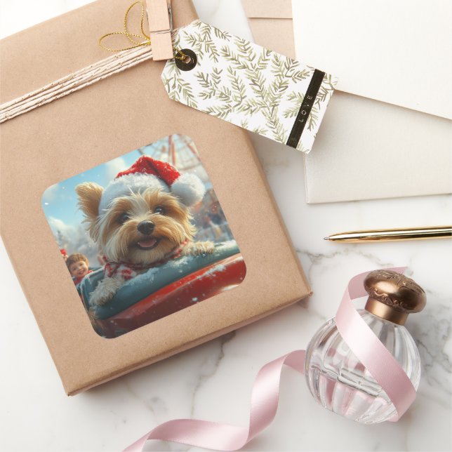 Biewer Terrier Dog Roller Coaster Christmas  Square Sticker (Gifting)