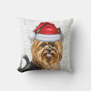 Biewer Terrier Dog Watercolor Christmas Cushion