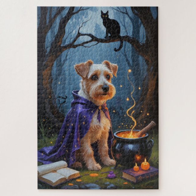 Biewer Terrier Dog Whimsical Halloween Painting Jigsaw Puzzle (Vertical)