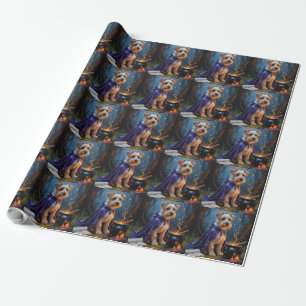 Biewer Terrier Dog Whimsical Halloween Painting Wrapping Paper