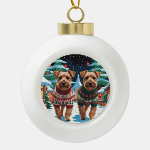 Biewer Terrier Dogs Christmas Snow Holiday Ceramic Ball Christmas Ornament