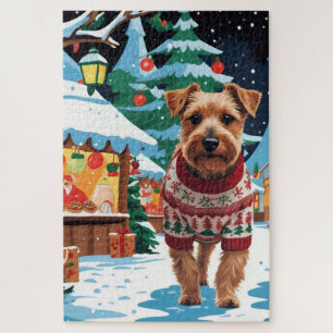 Biewer Terrier Dogs Christmas Snow Holiday Jigsaw Puzzle