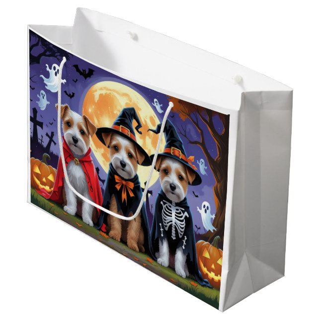 Biewer Terrier Dogs Pumpkin Halloween Funny Large Gift Bag (Front Angled)