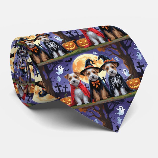 Biewer Terrier Dogs Pumpkin Halloween Funny Tie (Rolled)