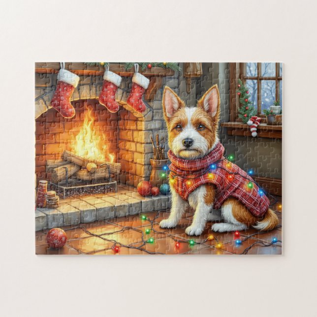 Biewer Terrier Fireplace with Christmas Lights Jigsaw Puzzle (Horizontal)