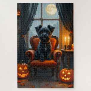 Biewer Terrier Gothic Victorian Halloween Art Jigsaw Puzzle